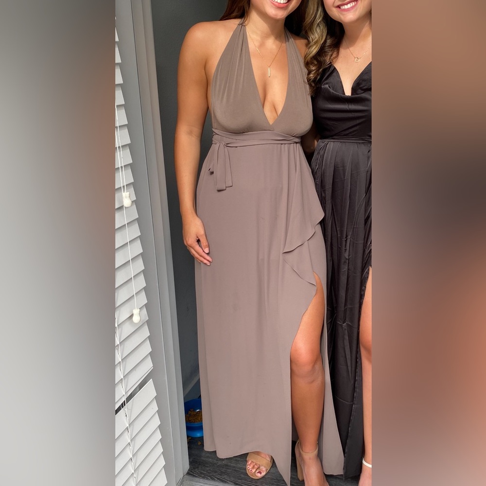 BCBG tan long formal dress worn once.